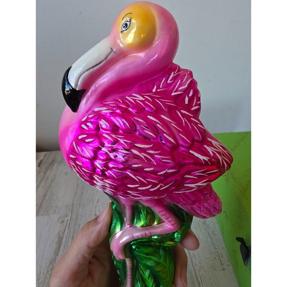 Radko flamingo finial Miami pink bird rare Master Craftsman glitter pink tropica - Picture 2 of 15